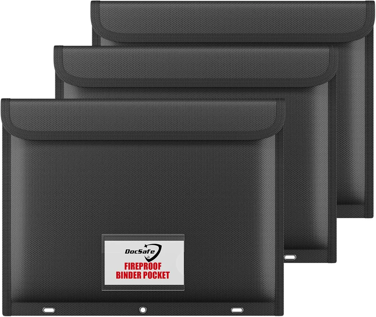DocSafe Fireproof Binder Pockets, 3-Hole, 3 Pack