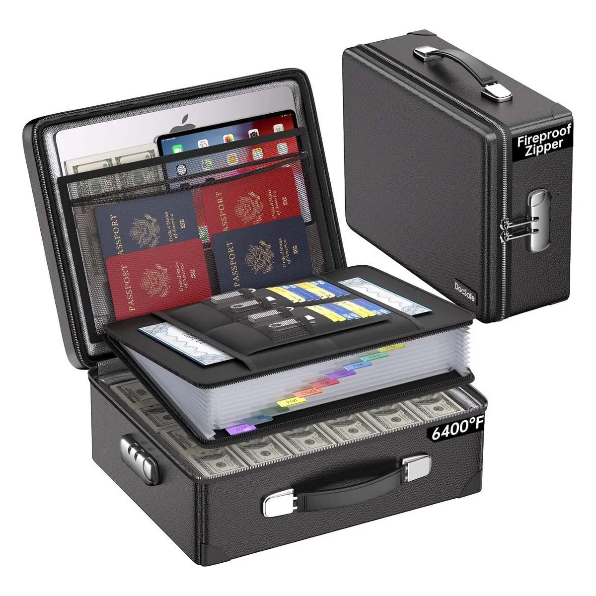 DocSafe 6400°F Fireproof Document Box with Lock, 10 Layers