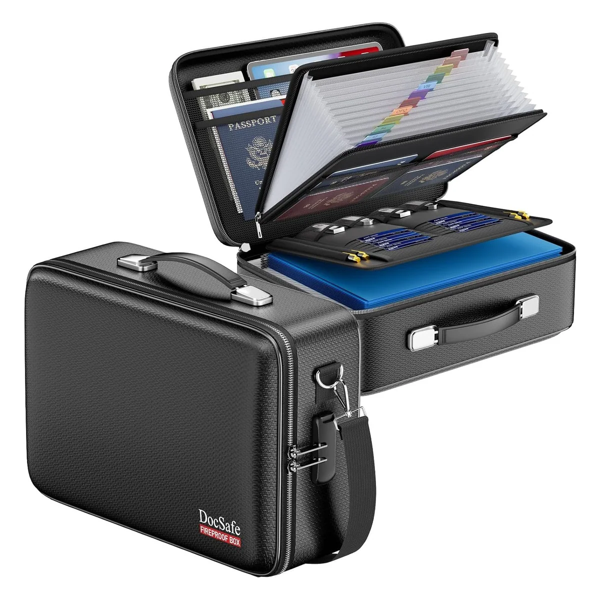 DocSafe Hard Case Fireproof Document Box with Accordion Folder