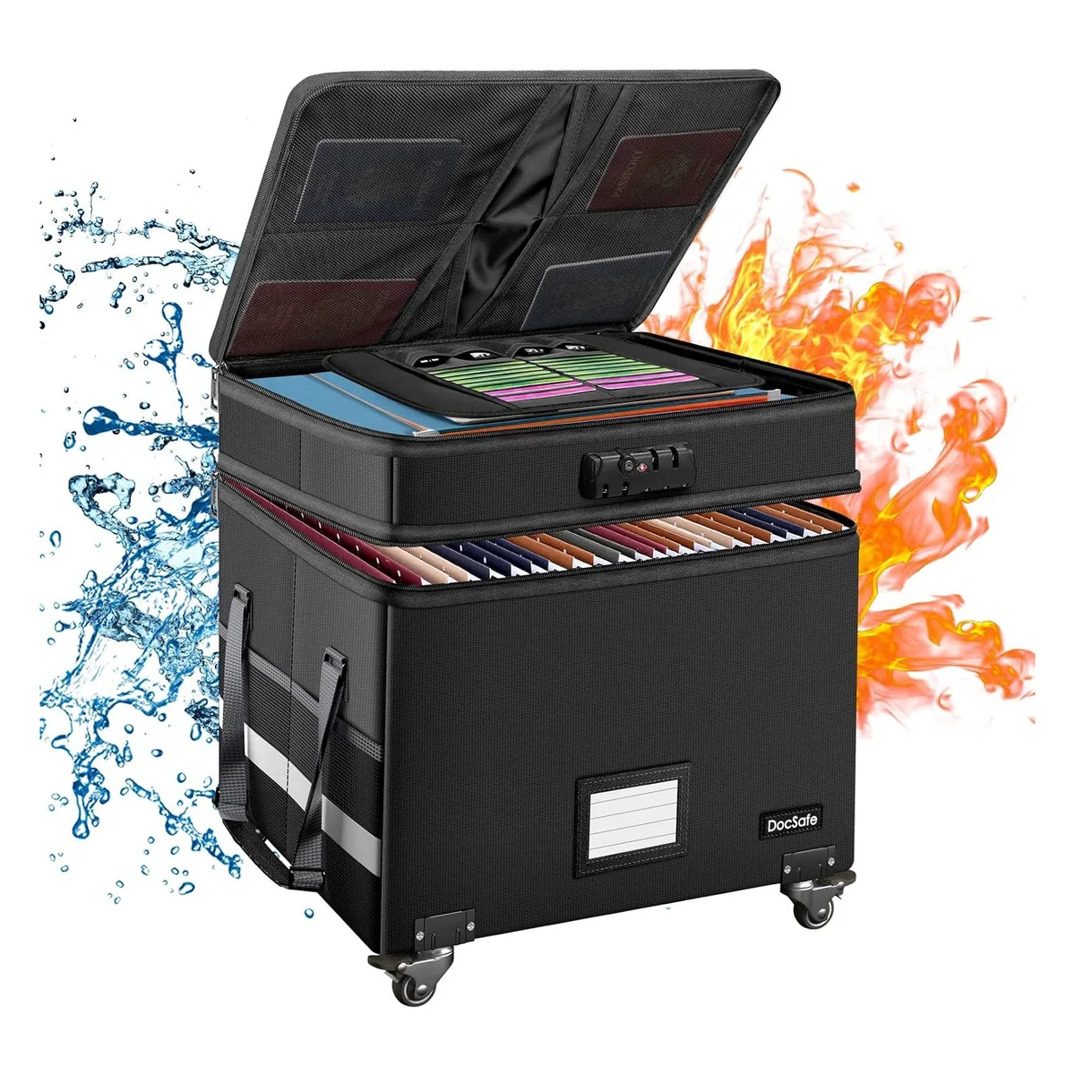 DocSafe Rolling Fireproof File Box with Lock, 2 Layers